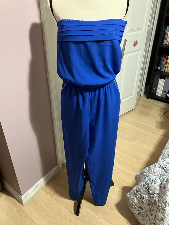 ny collection petite Pants - Strapless Pleated Bodice Jumpsuit in Cobalt Blue